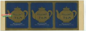 民国时期美茶茶壶图案茶叶商标一张，专利局注册商标。24.7X8.9厘米。