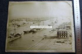 清代1880年代埃及埃及赛德港，苏伊士运河苏伊士运河大船航运风光，大幅蛋白照片两张，尺寸为27.5X21.5厘米左右