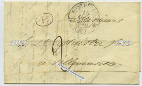 1830年法兰西实寄信封信件一枚，漂亮的手写花体外文, 邮政传递历史实物。