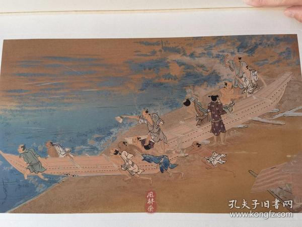 明治复刻《名古屋离宫内御张附》4开3枚 狩野派水墨画 日本皇室藏品 浮世绘之前的风俗图屏风绘 金箔押古版画