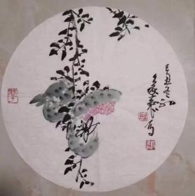 著名花鸟画家杨象轩----圆扇面精品一对