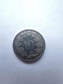 瑞士硬币：10生丁  1972年
