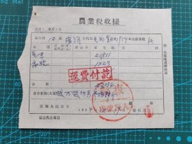 故纸堆1130  史料  1954年农业税收据  解放初期的辽东省复县（后撤销，应为现在的辽宁省大连市普兰店区）  钤复县人民政府印