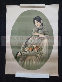 1910年代 五彩彩印美人图 广告画九张合售 上海棋盘街审美书馆印本 疑似日本审美书院中国分店  回流库存品好如新 部分有编号（如卅八号）疑似工艺展示 部分落款“曼陀”为郑曼陀所作 部分标注“本馆精制五色石板五色玻璃板铜板并发行各国美术书籍......”