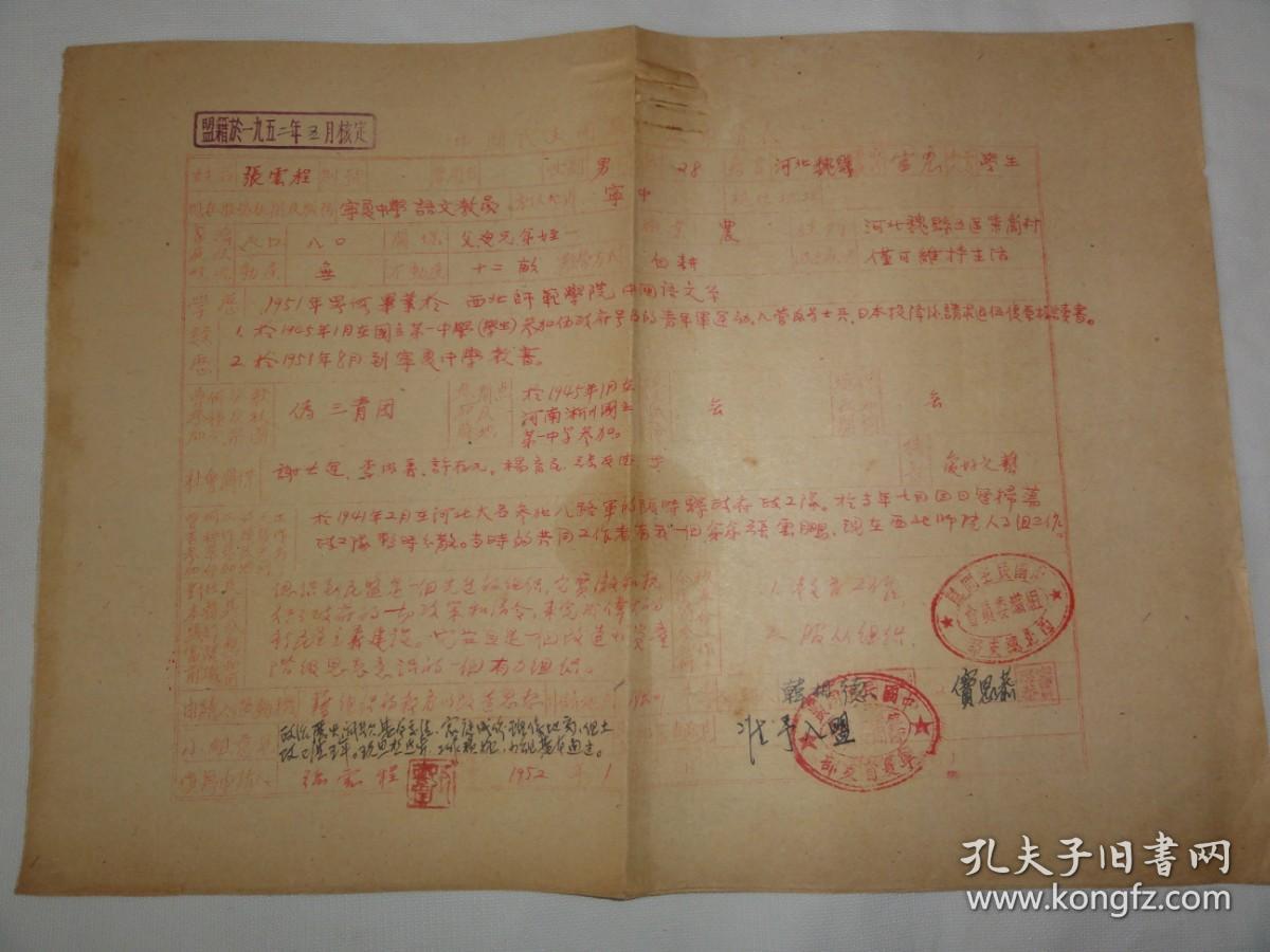 张云程手迹资料（原籍河北邯郸市魏县  西北师范学院中国语文系毕业  曾任宁夏中学语文教员）张云鹏