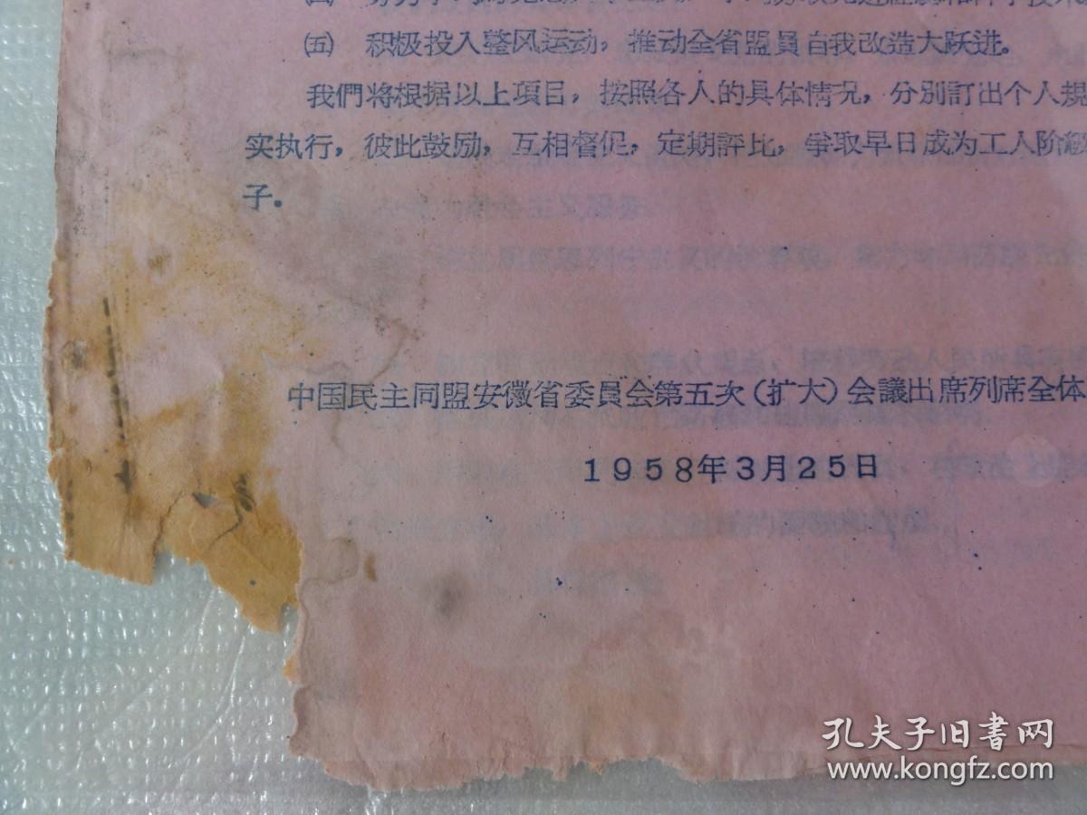 1958年决心书（中国民主同盟安徽省委员会第五次会议全体同志）