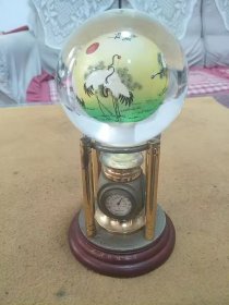 琉璃球内画工艺钟表，松鹤延年图图