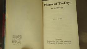 【特价】1934年 Poems of To-Day. 现代英诗经典《今日诗集》 3/4摩洛哥羊皮精装 名坊出品 品佳 配补精美插图