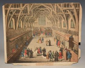 1773年 The Westminster Hall interior London 巨幅高古原品手工上色铜版画《西敏寺大厅内部图》 品佳 极珍贵