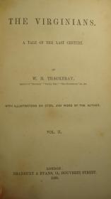 【特价】1858年  THACKERAY- The Virginians 萨克雷最后的杰作《弗吉尼亚人》极珍贵初版本2册全  原布面精装品上佳