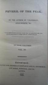 【补图】1822年- Sir Walter Scott – Peveril of the Peak 司各特名著《峰顶的佩弗里尔》极罕见第一版 野水牛皮花饰特装4册全