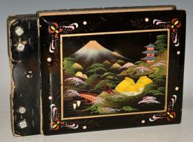 1902年 Japanese Black Lacquer Postcard Album 《日本黑漆彩绘古董明信片辑册》全球孤本 大量原品珂罗版彩图明信片