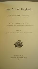 1884 年John Ruskin: The Art & Pleasure of England. – 约翰•拉斯金经典美学散文《英国艺术论》《英国幸福论》初版本2册合订 小牛皮烫金豪华装桢 开本超大