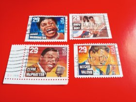 外国邮票   美国邮票  1993年  音乐 乡村歌手 4枚不同（信销票)