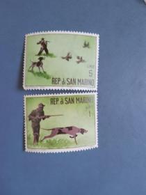 外国邮票  圣马力诺邮票  1961年 古代狩猎 2枚 （ 无邮戳新票 ）