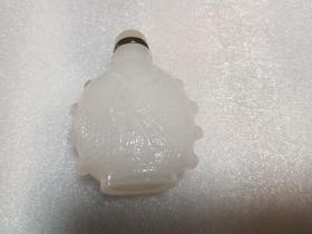 80年代仿民国白琉璃铸压仙鹤鹰图实用鼻烟壶（老物件、文玩）