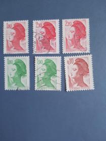 外国邮票 法国邮票 玛丽安娜女神 6枚 （信销票)