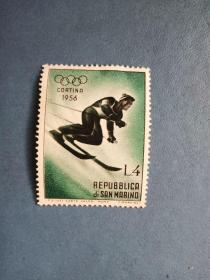 外国邮票   圣马力诺邮票 1956年 冬奥会 滑雪  （无邮戳新票)