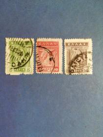 外国邮票   希腊邮票 1913年赫耳墨斯神 彩虹女神 3枚（信销票 ）