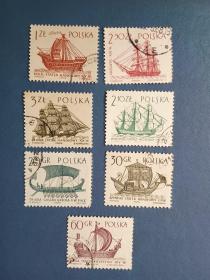 外国邮票    波兰邮票  1964年  帆船 7枚（信销票 ）