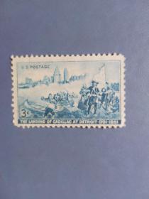 外国邮票 美国邮票   1951年 总督 卡迪拉克登陆底特律250年 战争军事 1全
（信销票)