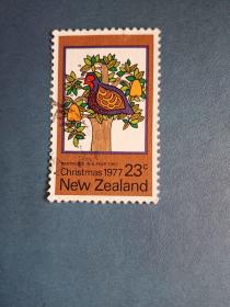 外国邮票    新西兰邮票   1977年 圣诞节 绘画 鸟（信销票)