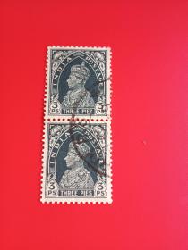 外国邮票  印度邮票 1937年 乔治六世 2连（信销票 )