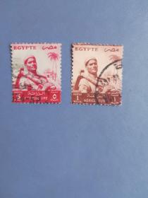 外国邮票 埃及邮票  1953年  农民 2枚（信销票)