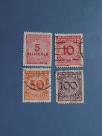 外国邮票   德国邮票 1923年 数字 4枚（信销票)