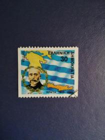 外国邮票   希腊邮票 1988年 克里特岛 地图 国旗 （信销邮票）