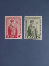 外国邮票  冰岛邮票 1950年 阿尔松大主教 2全（无邮戳新票)
