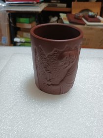 宜兴原矿紫砂紫泥手工堆绘达摩主人茶杯 （茶文化、茶杯）