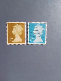 外国邮票  英国邮票  梅钦女王 2枚  (信销票)