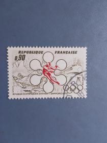 外国邮票   法国邮票 1972年 冬季奥运会滑雪1全
（信销票)