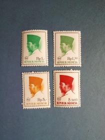 外国邮票  印度尼西亚邮票  1966年 苏加诺总统 4枚
 （无邮戳新票）