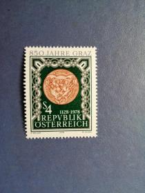 外国邮票  奥地利邮票 1978年 格拉茨城850周年 城徽徽章 1全 
 （无邮戳新票)