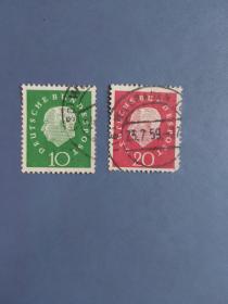 外国邮票   德国邮票 1959年豪斯总统 2枚 （信销票)