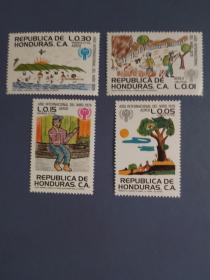 外国邮票  洪都拉斯邮票 1979 年  国际儿童年  4全
 （无邮戳新票票）