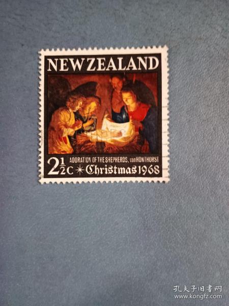 外国邮票    新西兰邮票  1968年 圣诞节 昂瑟斯特绘画  (信销票)