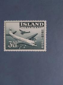 外国邮票  冰岛邮票 1959年 航空运输40周年 飞机（无邮戳新票)