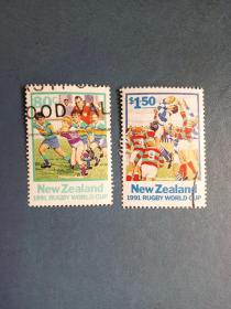 外国邮票   新西兰邮票 1991年 体育 橄榄球运动 2枚
 (信销票)