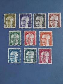 外国邮票   德国邮票 1970-73年海涅曼总统 10枚 （信销票)