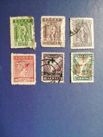 外国邮票   希腊邮票 1937年 峡谷船只 等6枚（信销邮票）