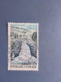 外国邮票   法国邮票  1973年 风光旅游系列 山川瀑布1全
（信销票)