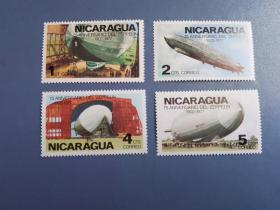 外国邮票 尼加拉瓜邮票   1977年  飞艇 4枚 
 （无邮戳新票)