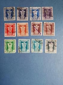 外国邮票  印度邮票  阿育王石柱狮像柱顶 12枚（信销票 ）