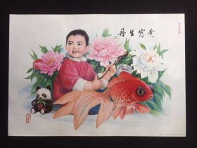 80年代年画宣传画-----丹生富贵（二开尺寸）