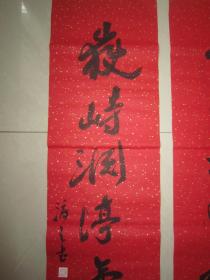 著名书法家--王泽中书法对联《天高地迥襟怀豁 岳峙渊渟气象恬》纸本软片、保真、