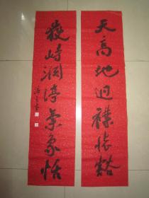 著名书法家--王泽中书法对联《天高地迥襟怀豁 岳峙渊渟气象恬》纸本软片、保真、
