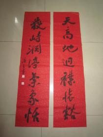著名书法家--王泽中书法对联《天高地迥襟怀豁 岳峙渊渟气象恬》纸本软片、保真、
